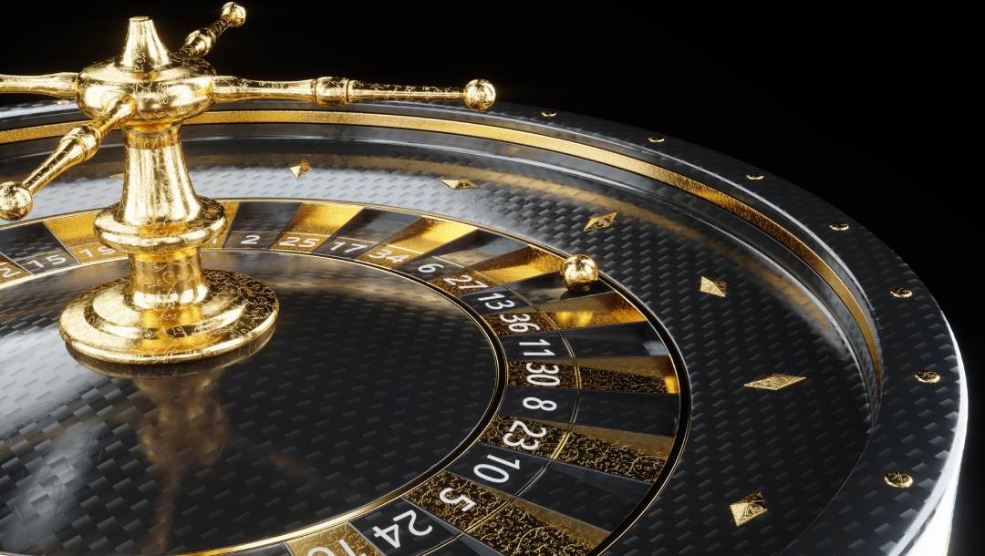 Black and gold roulette wheel.