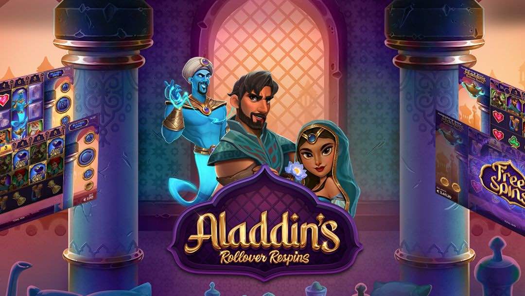 Aladdin’s Rollover Spins online loading screen.