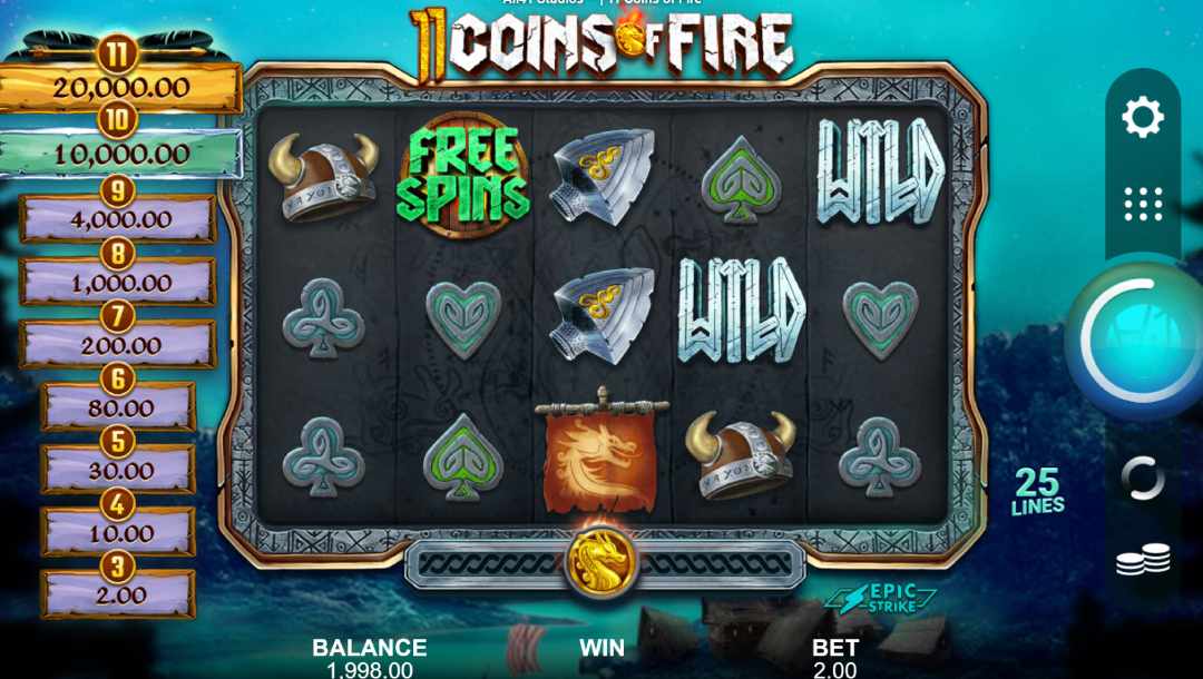 The reels of 11 Coins of Fire online slot.