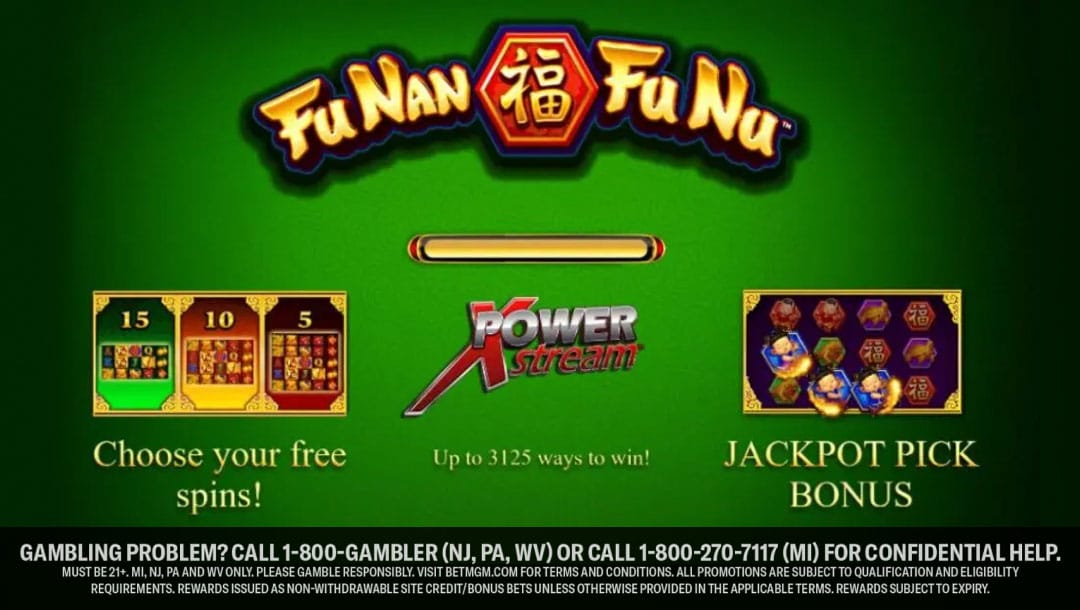 The loading screen for the online slot game Fu Nan Fu Nu by AGS.