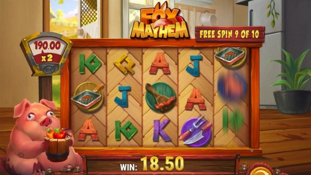 Screenshot of Fox Mayhem online slot game.
