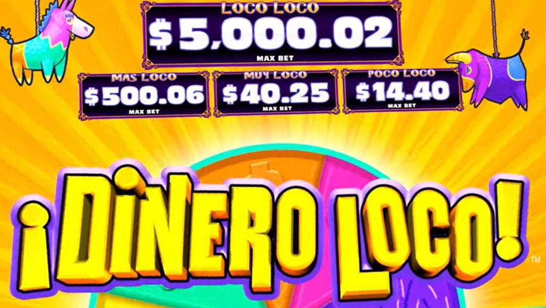 The title screen for Dinero Loco Delux, the online slot game by Spin Games.