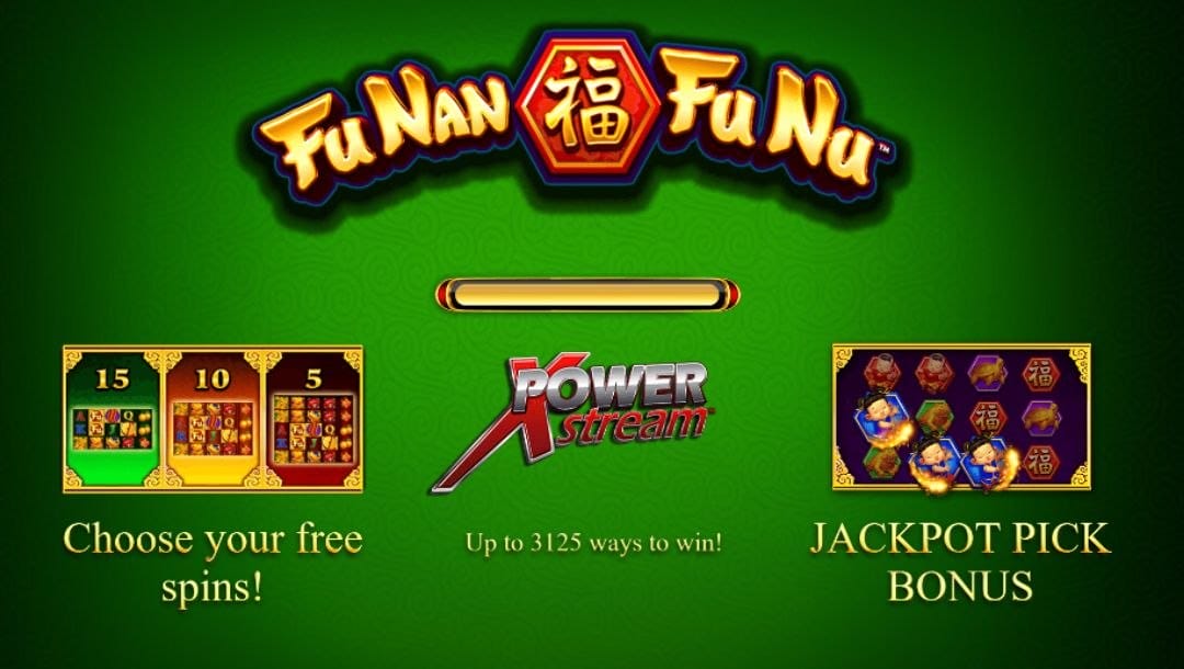 A screenshot of the loading screen for the online slot game Fu Nan Fu Nu by AGS.