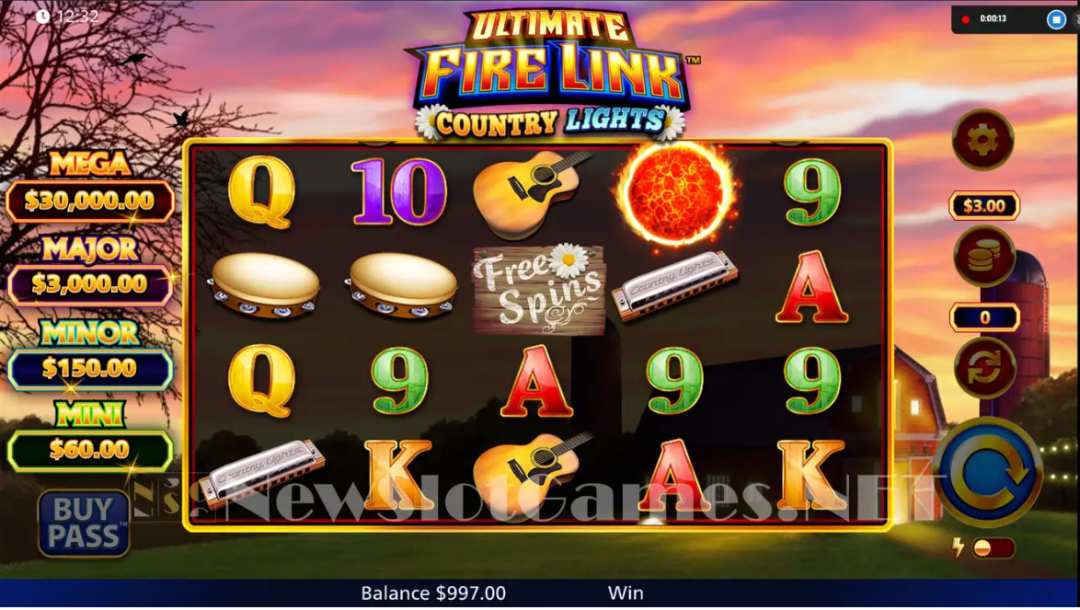 Ultimate Fire Link Country Lights online slot game screenshot.