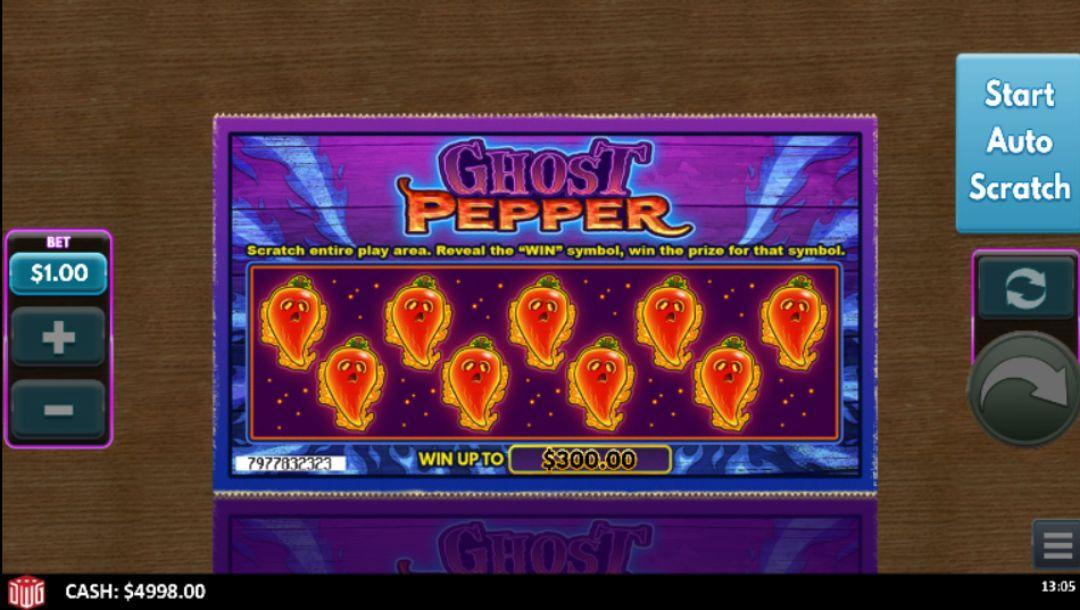 Screenshot of Ghost Pepper Scratcher online scratch card.