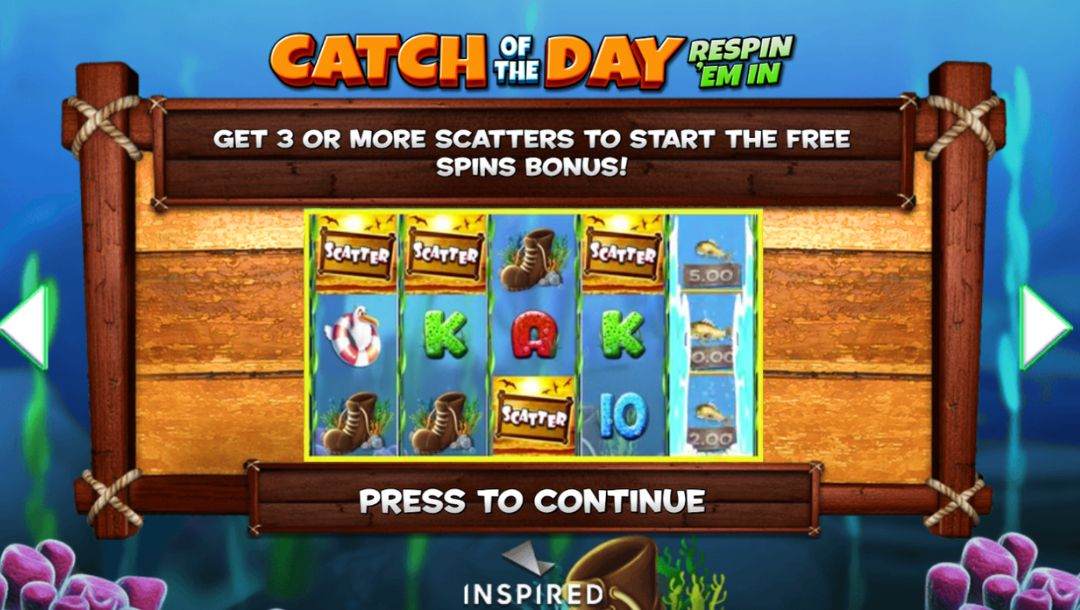 Screenshot of Catch of the Day Respin 'Em In online slot game.
