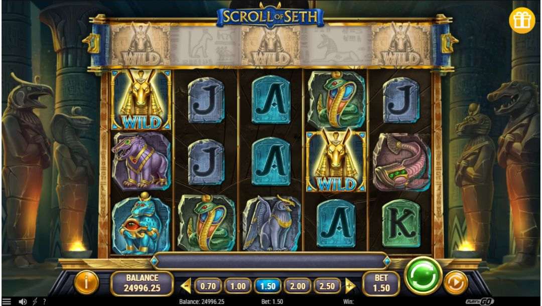 Screenshot of Scroll of Seth online slot game.