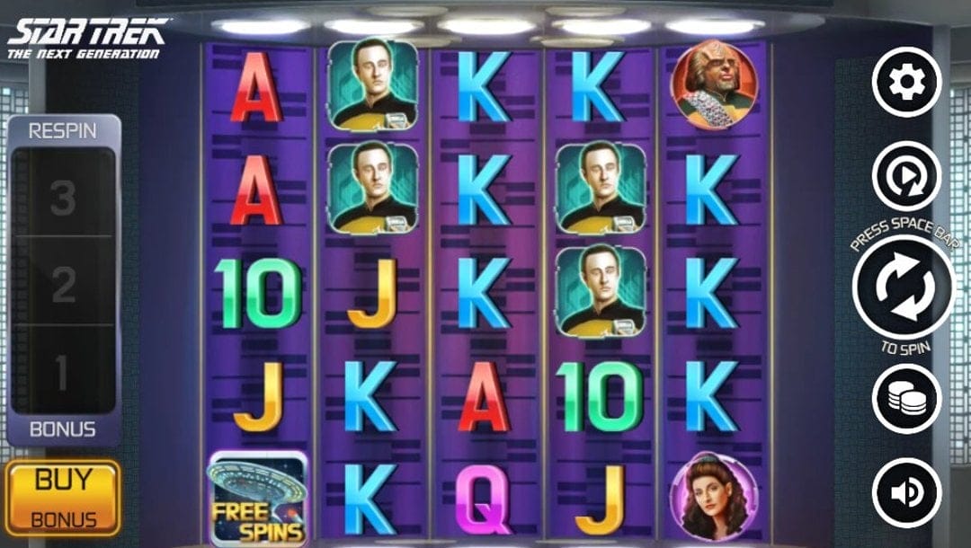 A screenshot of Star Trek: The Next Generation exclusive BetMGM Casino online slot's 5x5 playing grid.
