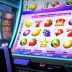 a video slot machine in a casino with other slot machines blurred in the background