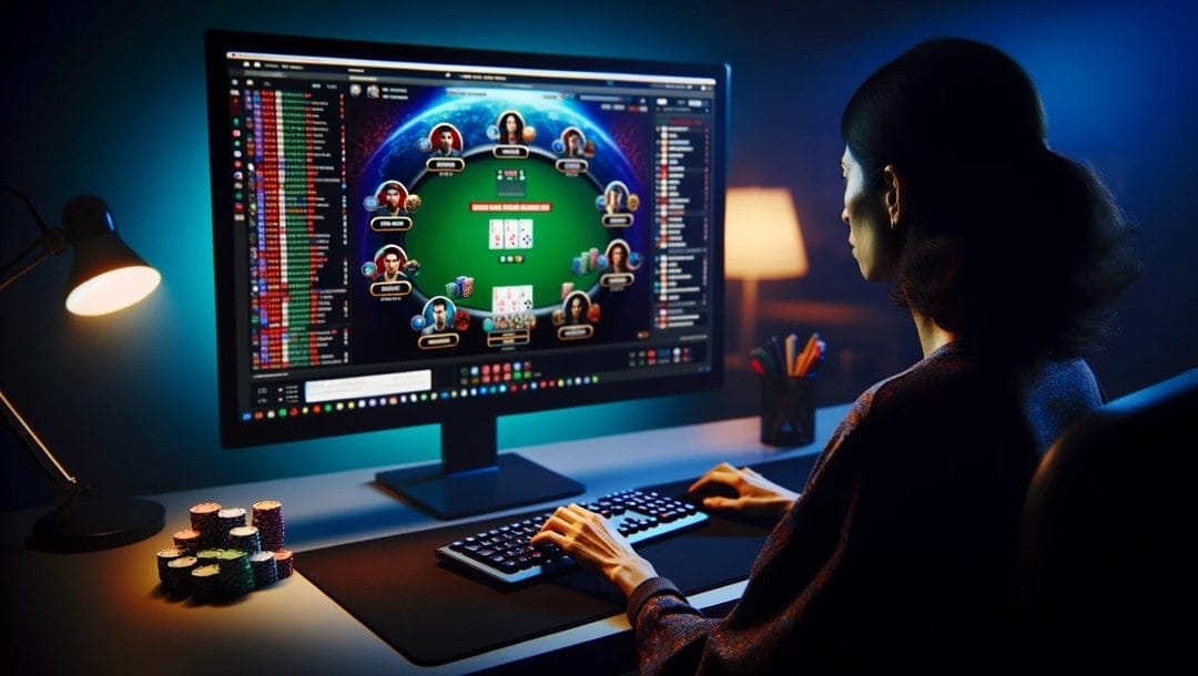 Woman plays online casino on her computer