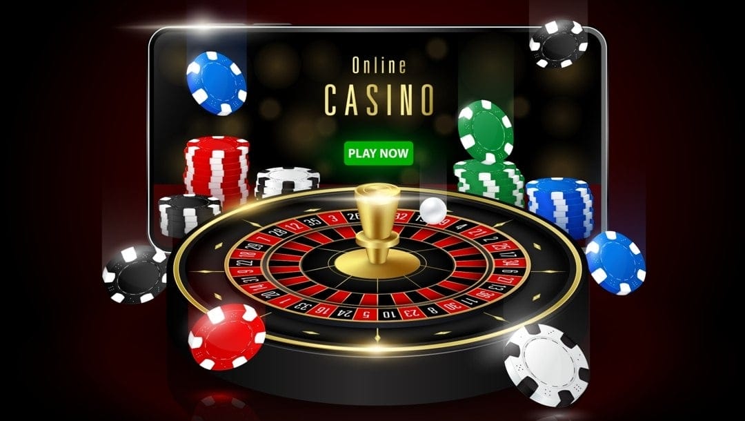 Online casino on mobile with games roulette poker chips