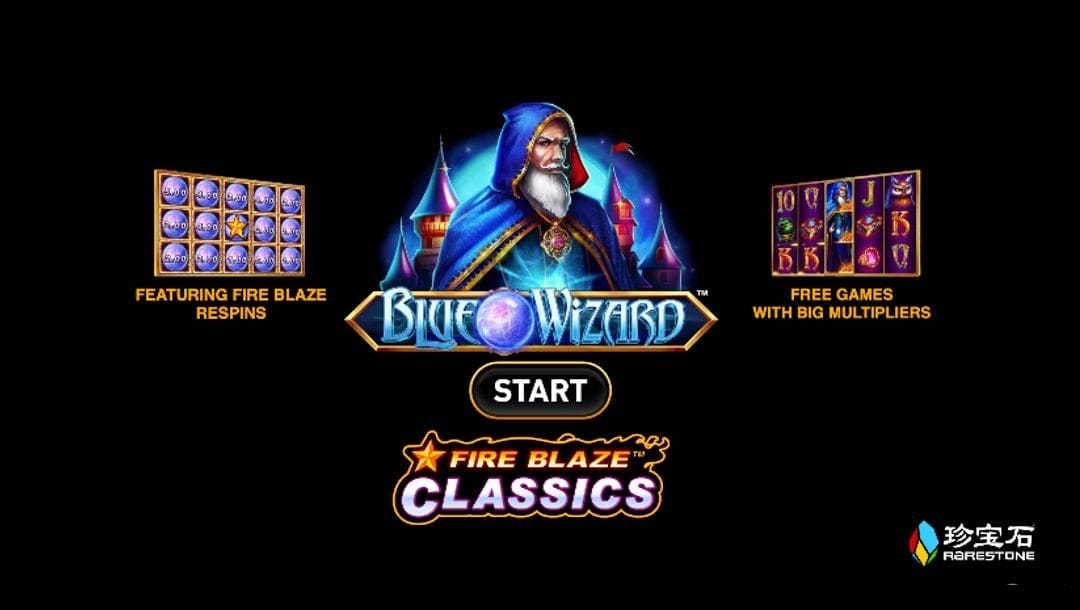 Blue Wizard online slot loading screen.