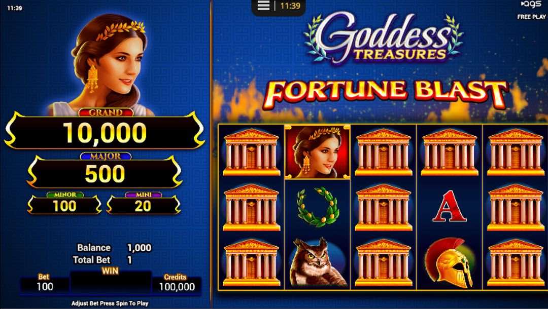 Goddess Treasures online slot game screen.