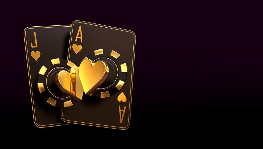 A 3D-rendered image of a black and gold ace and jack against a black background.