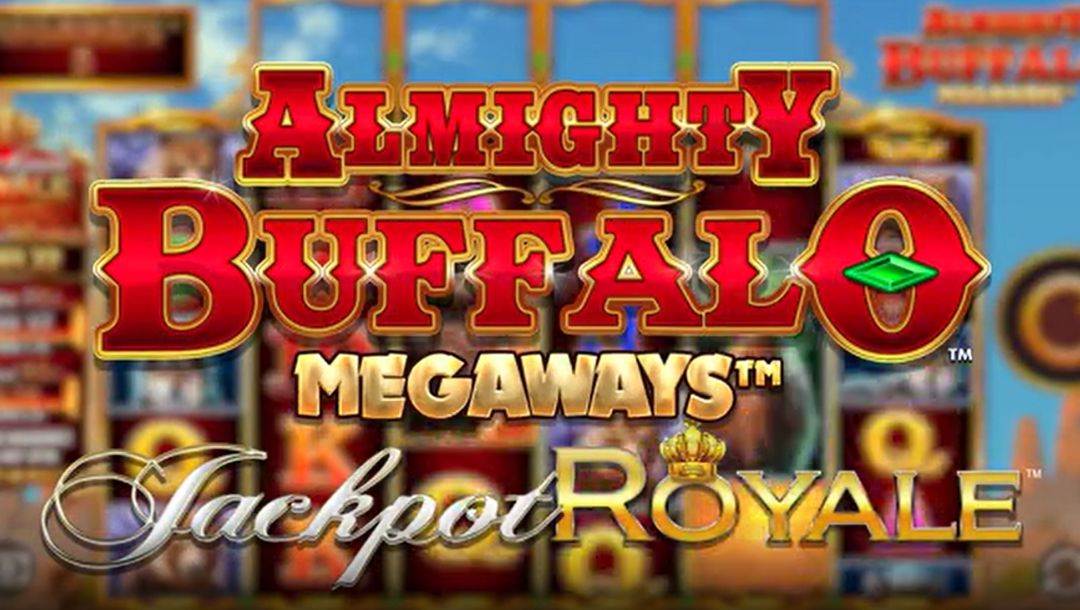 title page of the Almighty Buffalo Megaways JPR online slot game by White Hat