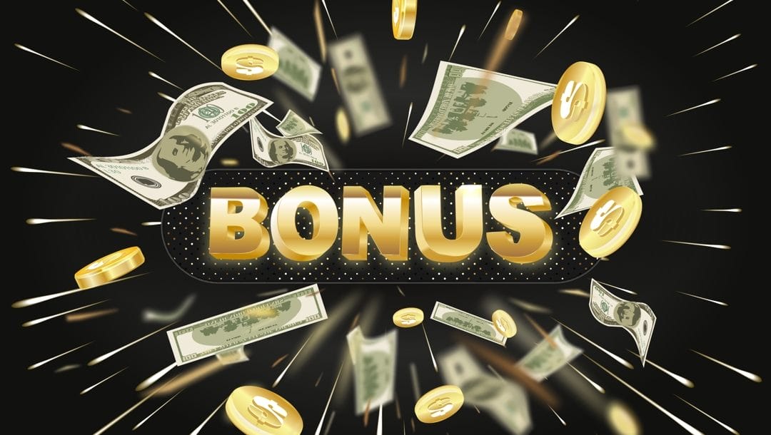 A casino bonus with money and gold coins.