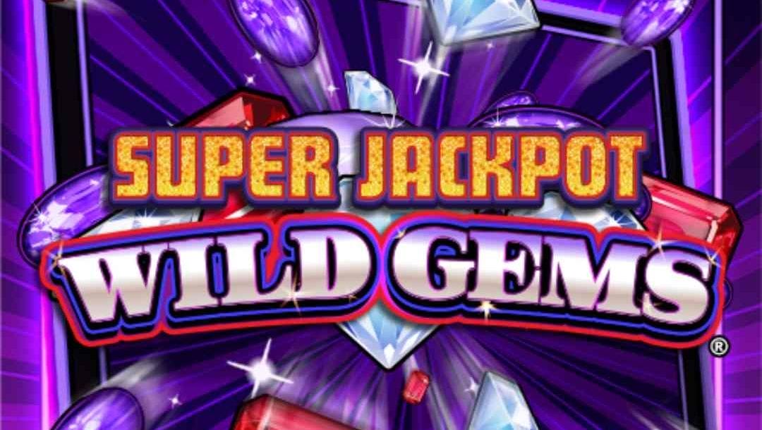 Title screen in online slot Super Jackpot Wild Gems by Everi
