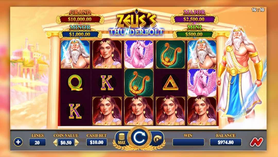 Zeus’ Thunderbolt online slot game screen.