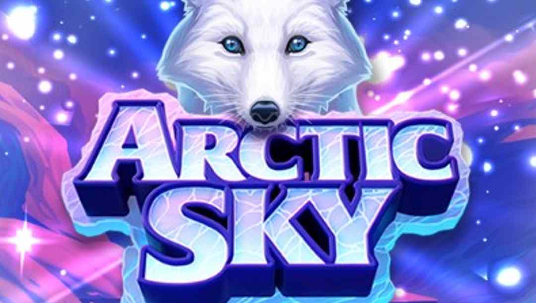 An Arctic fox looking over the title of the Arctic Sky online slot