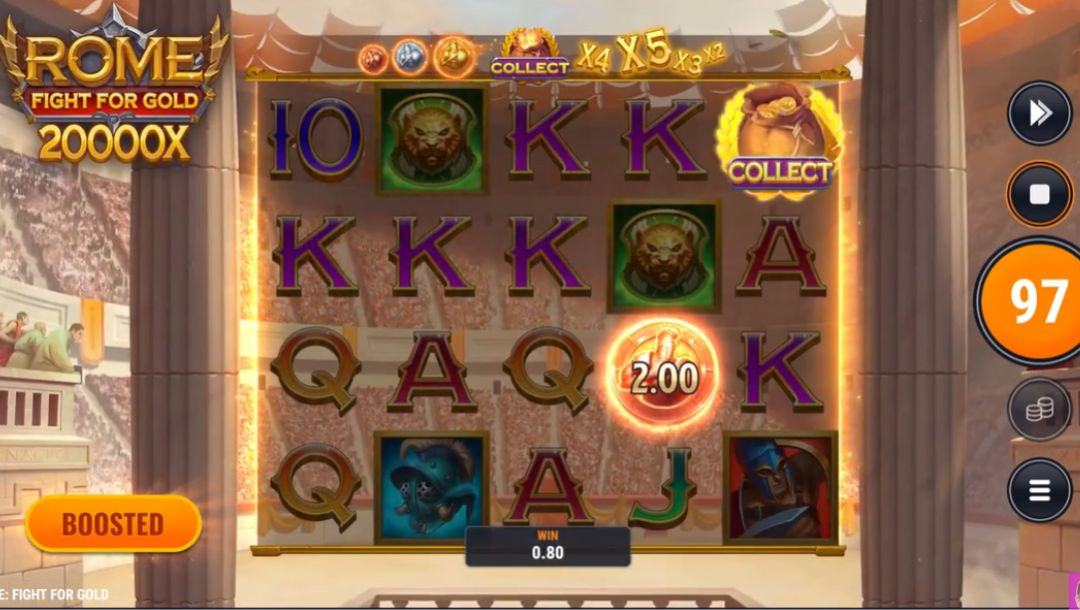 Screenshot of Rome Fight for Gold online casino game.