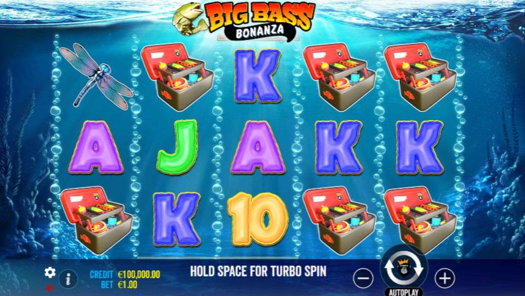 Screenshot of Big Bass Bonanza online slot game.