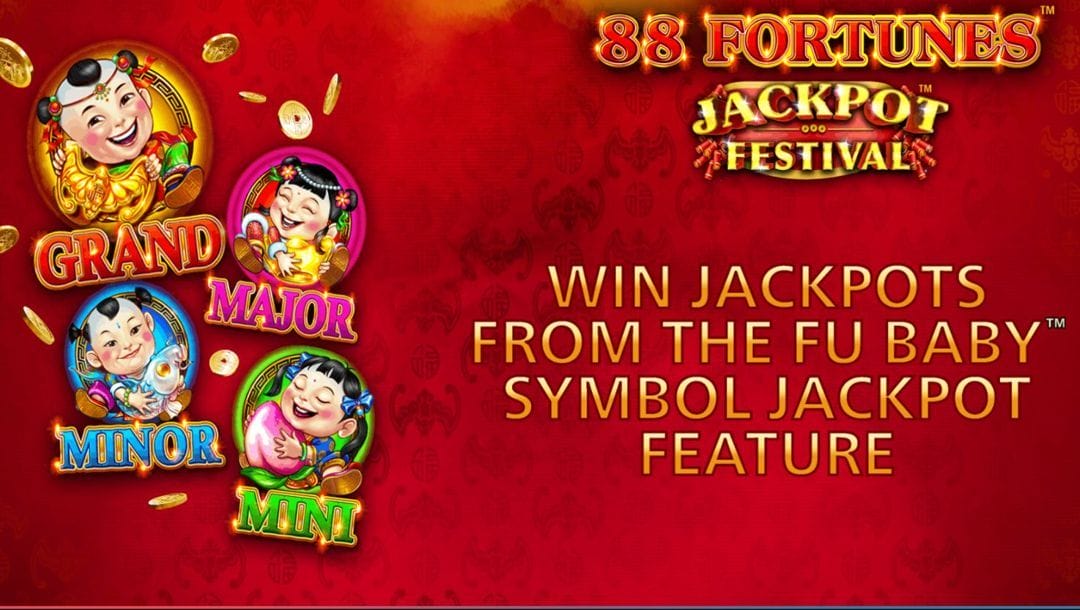 88 Fortunes Jackpot Festival loading screen with the jackpot prizes listed. These prizes include the Grand, Major, Minor, and Mini.