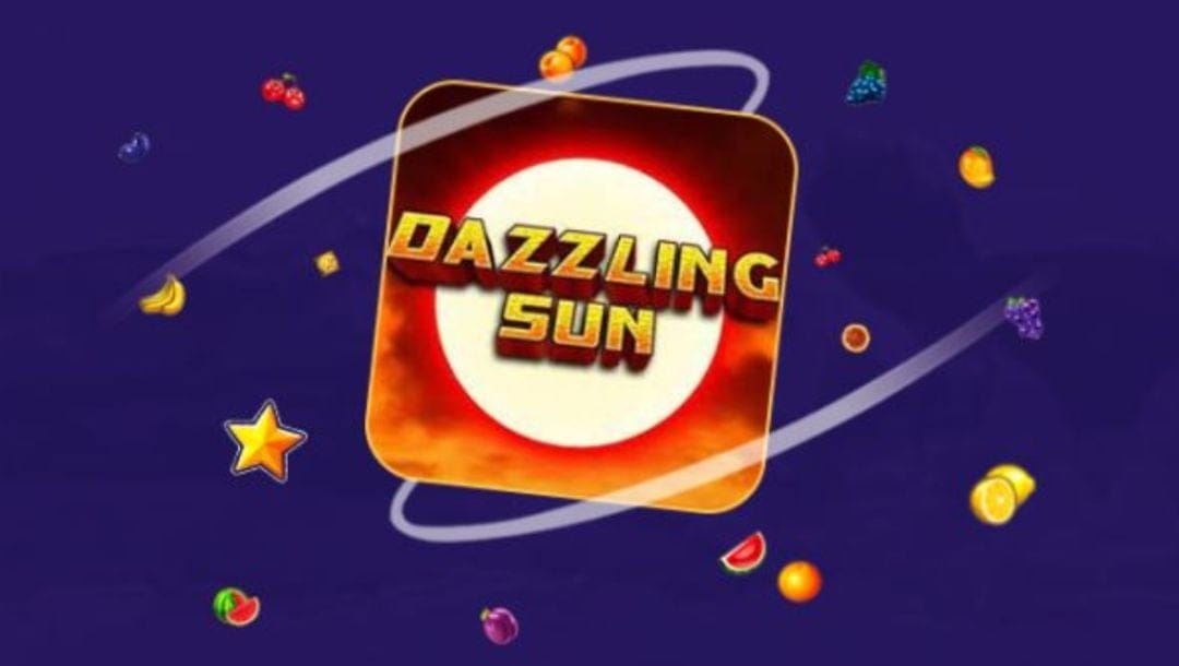 A screenshot of the title screen for the Dazzling Sun slot game.