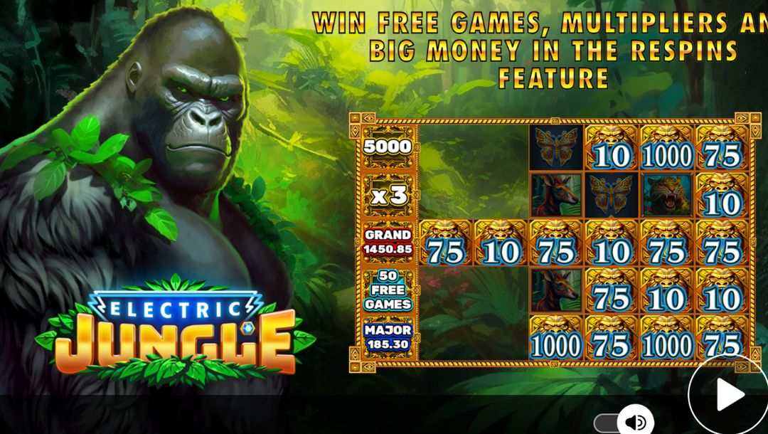 The title screen of the Electric Jungle online slot game by Atomic Slot Lab.