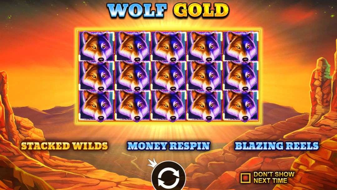 The loading screen for the Wolf Gold online slot game by Pragmatic Play.