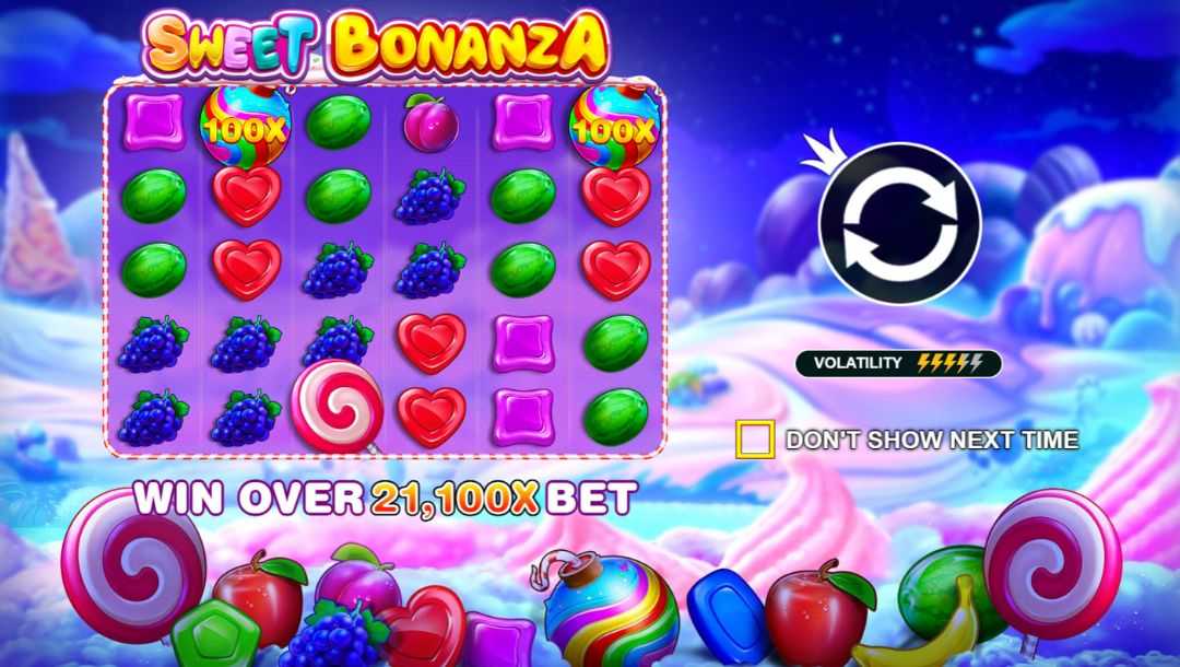 The loading screen for Sweet Bonanza, the online slot game by Pragmatic Play.