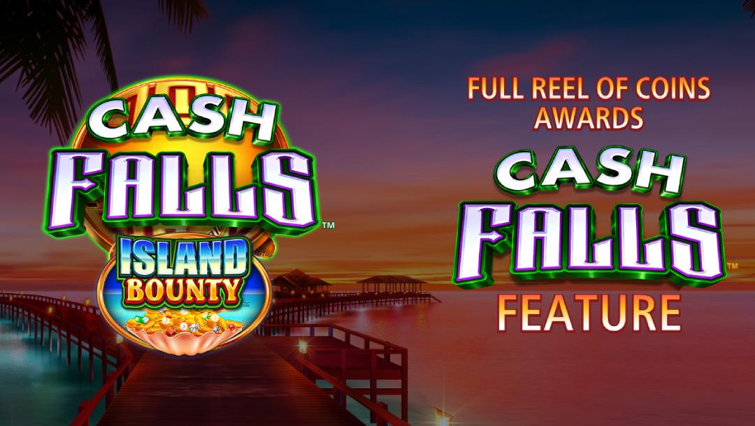 Cash Falls Island Bounty loading screen with game logo and orange skies in the background.