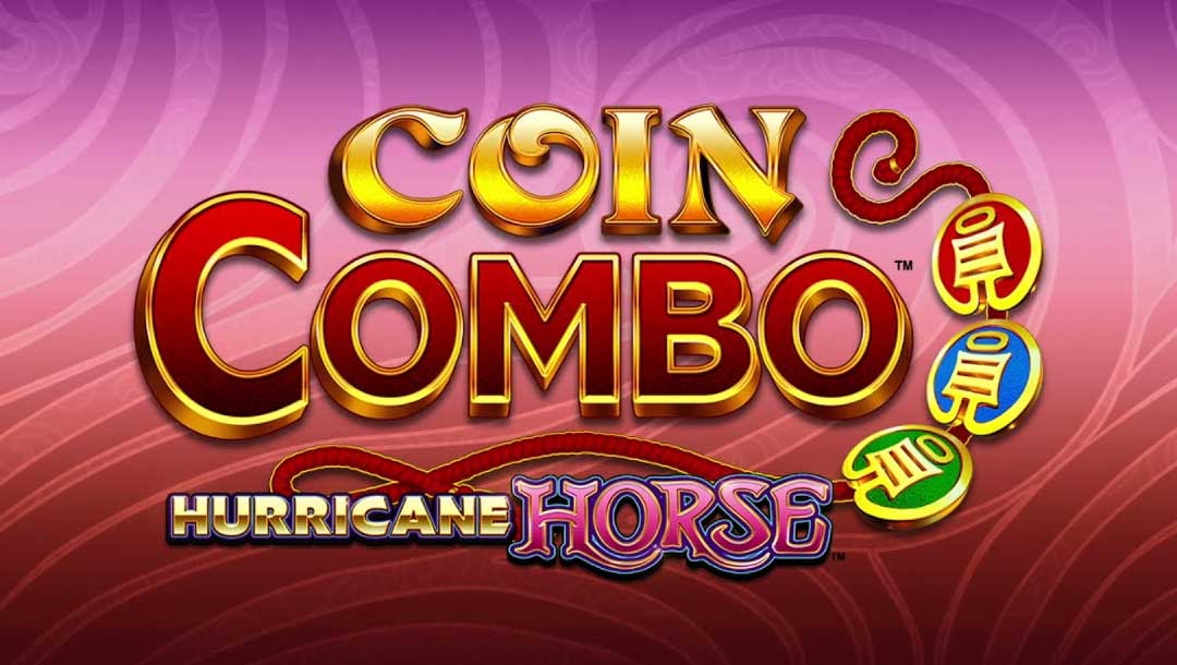 Screenshot of Hurricane Horse Coin Combo online slot game logo, on a purple and red ombre effect background.