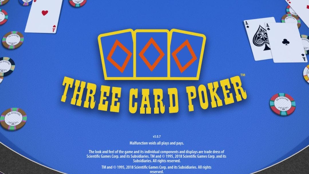 The Three Card Poker title screen.