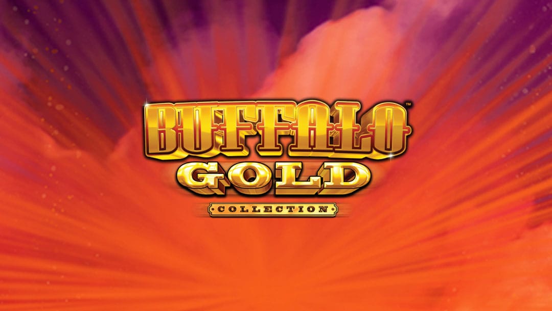 Buffalo Gold Collection online slot game logo, with a sunset background.