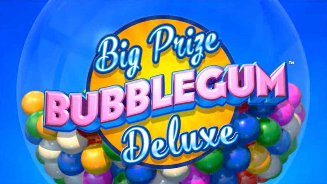 The title screen for Big Prize Bubblegum Deluxe. It features a bubblegum machine with the words “Big Prize Bubblegum Deluxe” across it. It’s set against a blue background.