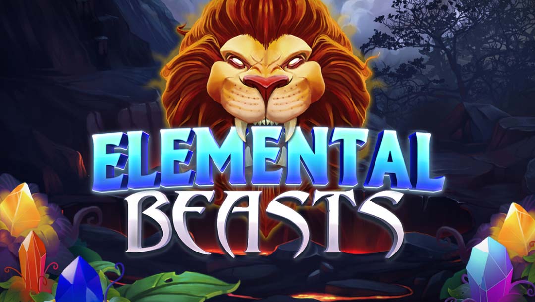 Elemental Beasts logo with a lion and colorful crystals against a nighttime background.