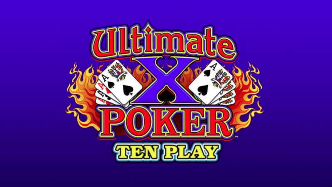 Ultimate X Ten Play logo with flames and poker cards against a blue background.