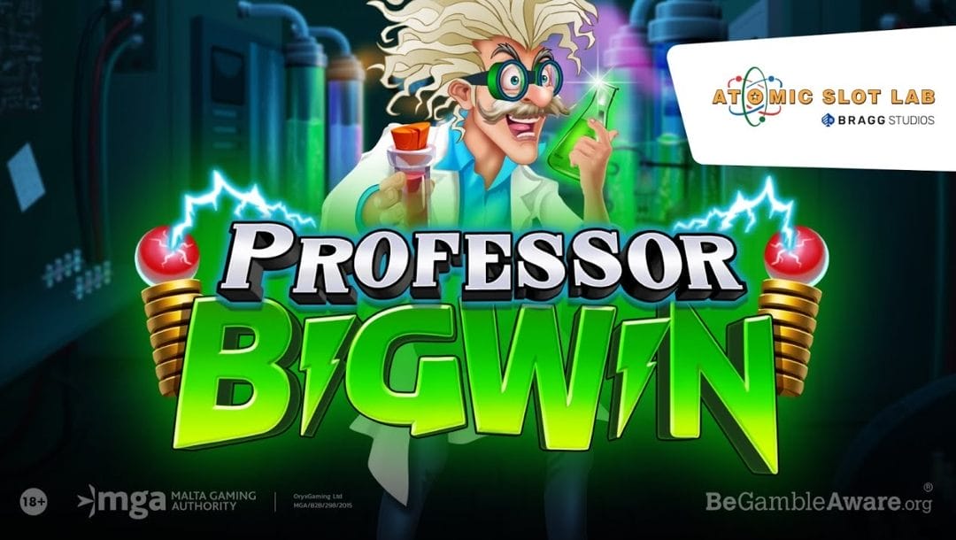 Title page for online slot Professor BigWin by Atomic Slot Lab