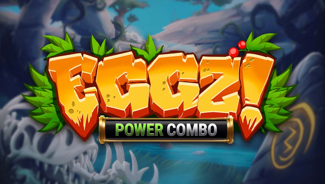 Eggz POWER COMBO online slot game loading screen, showing the game logo.