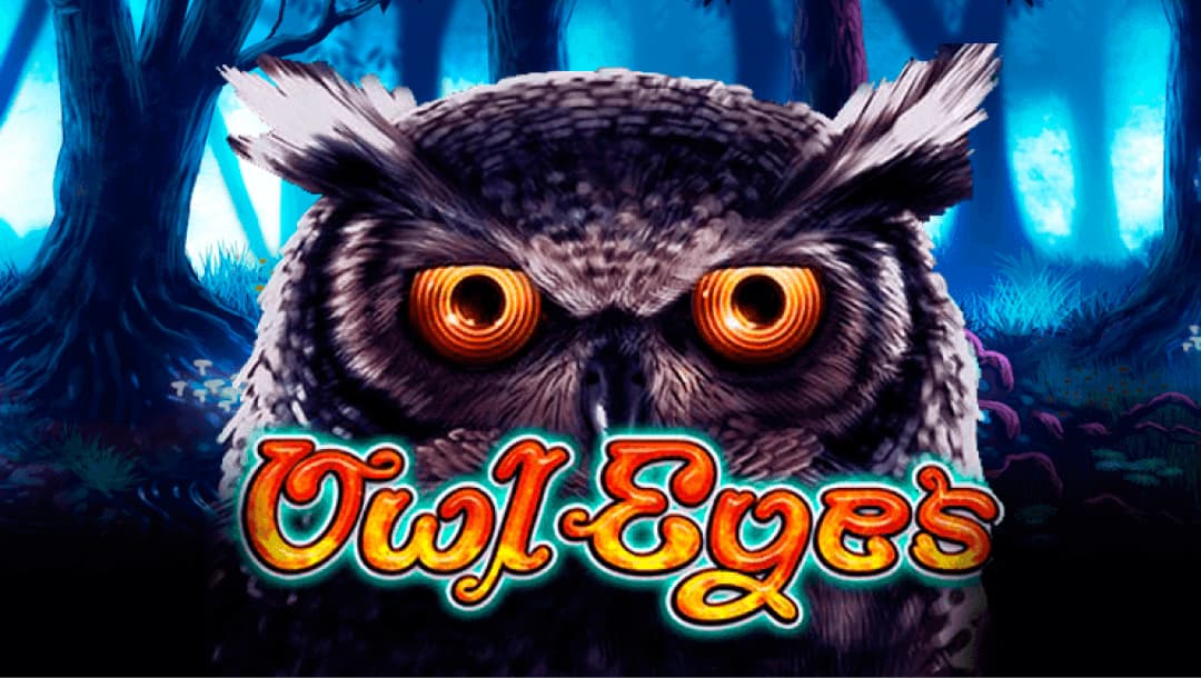Owl Eyes online casino game loading screen, featuring the game logo, and an owl, with a forset background.