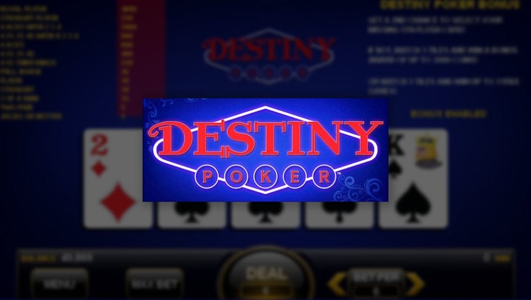 Screenshot of the Destiny Poker Logo, with a blurred game screen in the background.