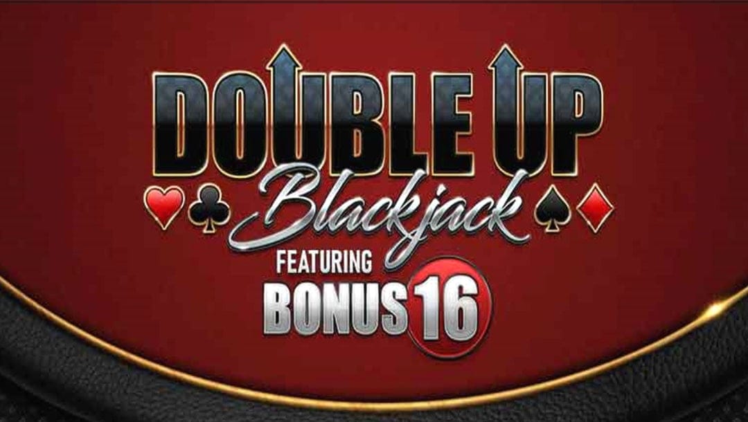 Double Up Blackjack loading screen, featuring the game logo on a red blackjack table.