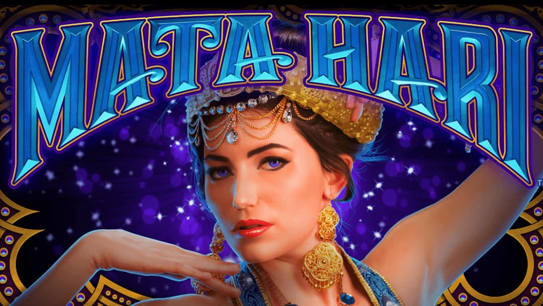 Mata Hari loading screen, featuring the game logo, and Mata Hari.