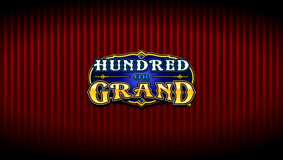 Hundred or Grand online slot game loading screen, featuring the game logo on a red and burgundy striped background.