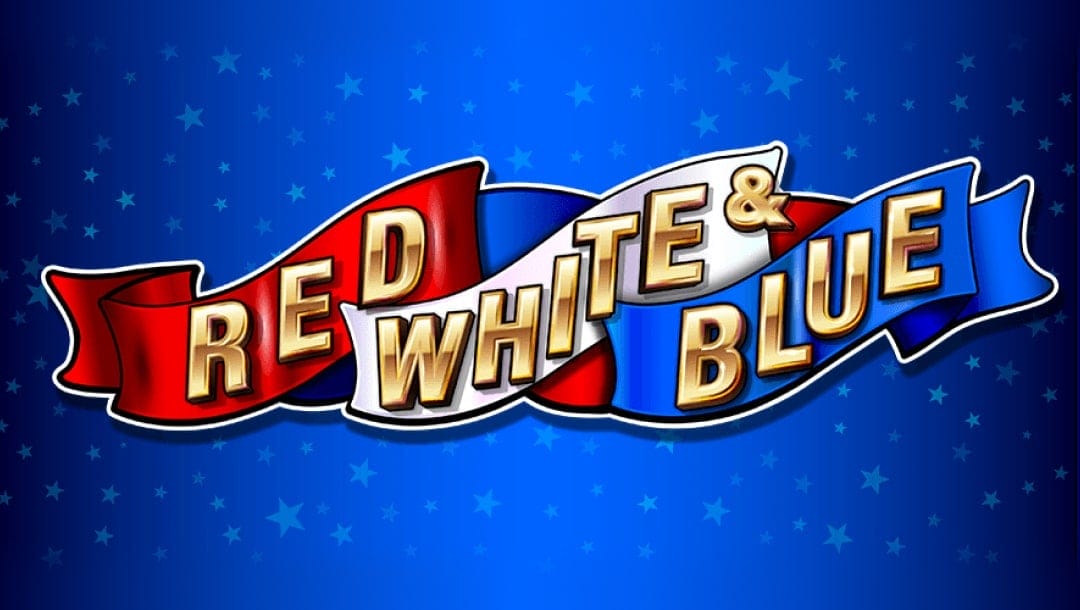 Red, White & Blue online slot title with a blue background containing small stars.