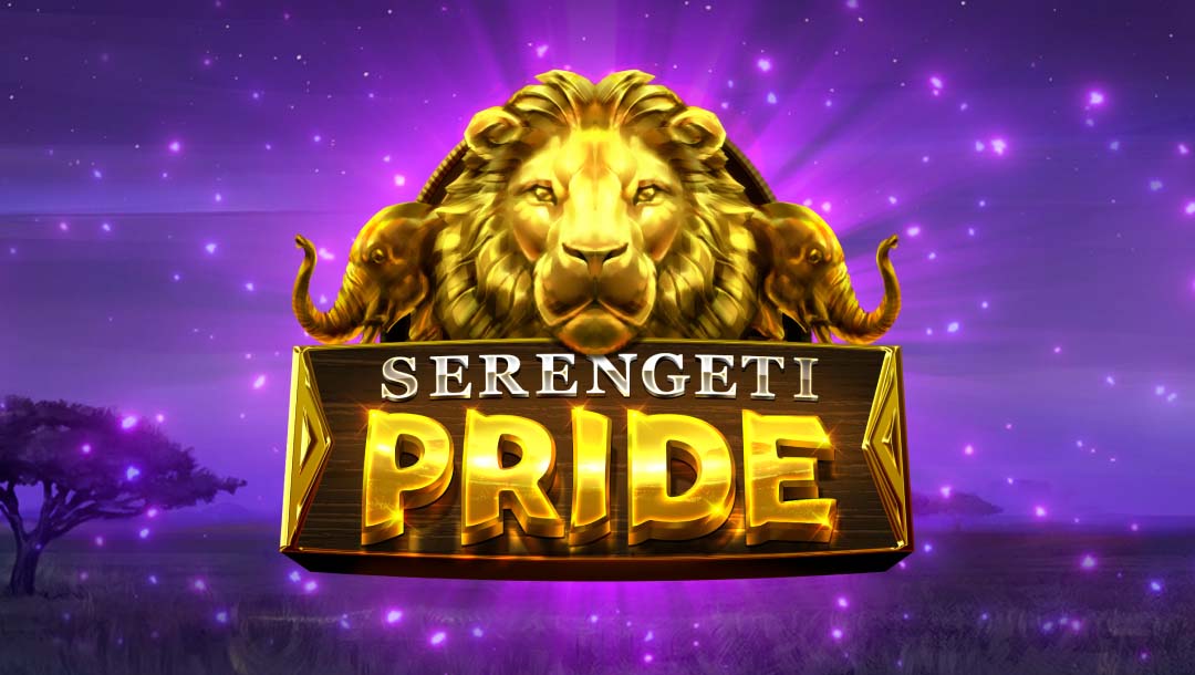 Serengeti Pride online casino game logo, with an African landscape background.