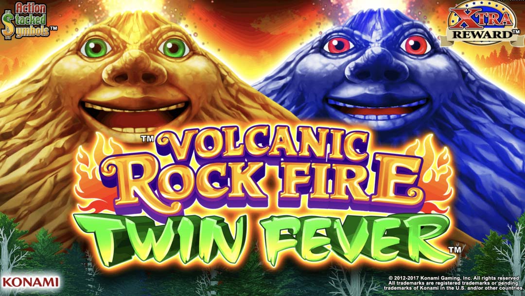 The Volcanic Rock Fire Twin Fever logo, featuring two large volcanoes with faces, and trees.