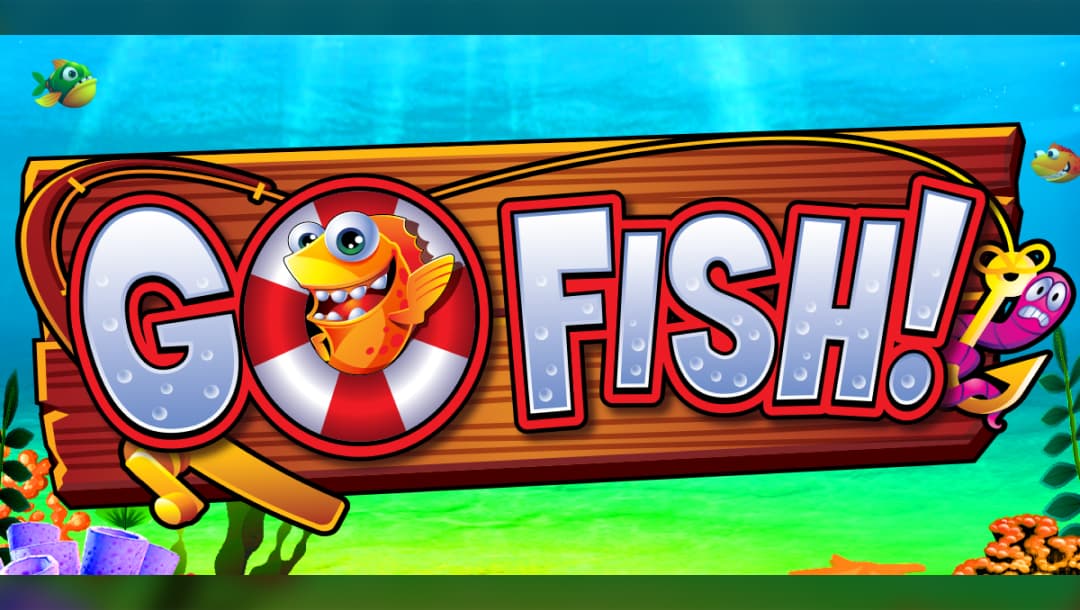 Go Fish! Online slot game loading screen, featuring the game logo, and an underwater themed background.