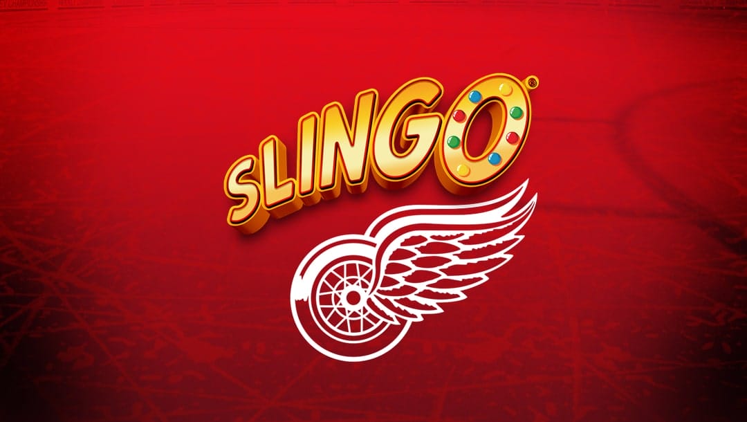 The Detroit Red Wings Slingo logo on a red background