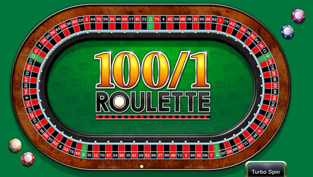 100 to 1 Roulette online casino game loading screen, featuring the game logo, casino chips, and a roulette table.